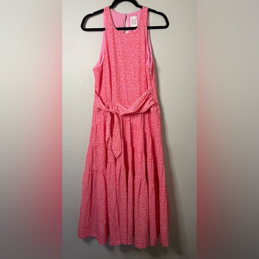 Cinq à Sept Womens Pink Lemonade Nelly Floral Tie Waist Tiered Midi Dress Sz 10 - Picture 5 of 10